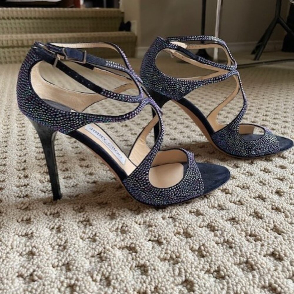 Jimmy Choo Blue Rhinestone Lang Pumps